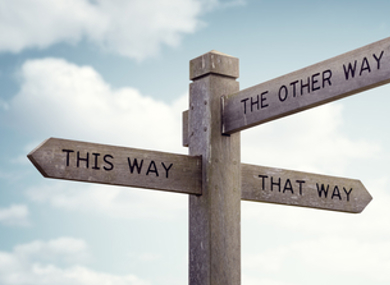 crossroad signpost saying this way and that