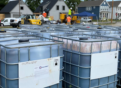 Containers full of chemicals used for remediation