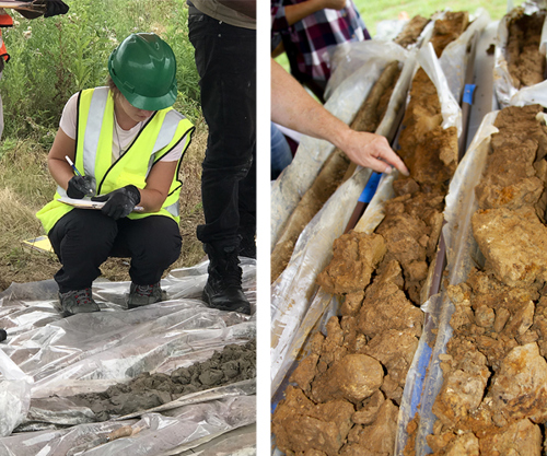 Geologists examine continuous core samples